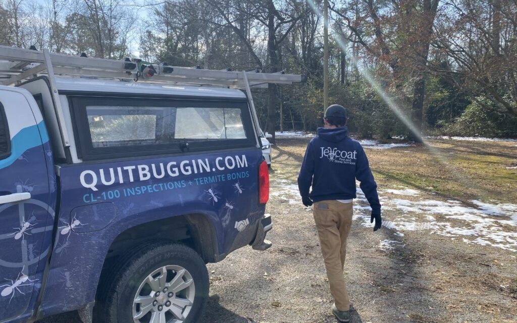 What Is a CL-100 Inspection? A Columbia, SC Homebuyer's Complete Guide 6 Jeffcoat tech walking towards back of Jeffcoat truck.